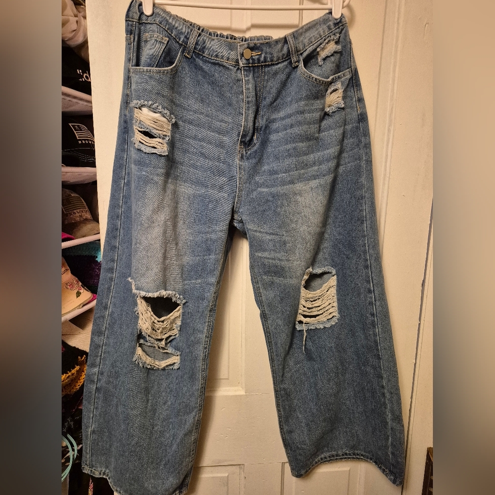Nwot Boutique Womens Distressed Blue Jeans 2XL